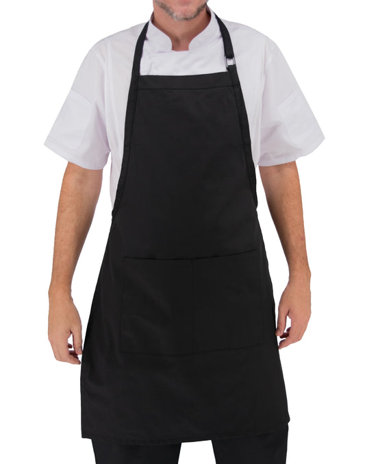 Culinary Master Black 2-Pocket Over-The-Neck Adjustable Bib Long Apron Black