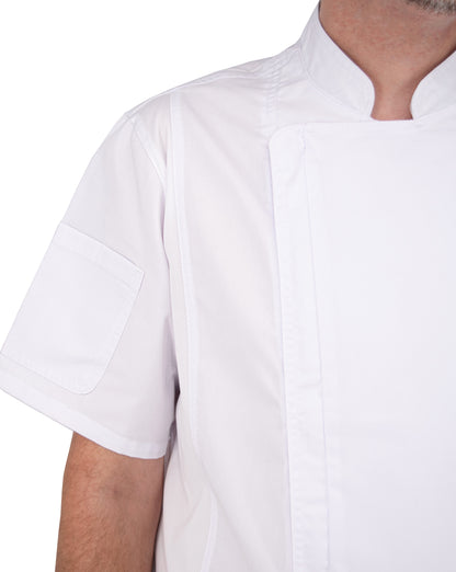 Culinary Master Men's Breathable Short Sleeve Premium Zip Up Chef Jacket Coat
