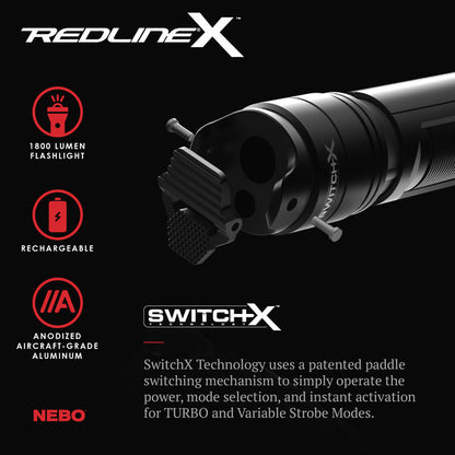 Nebo Redline X Rechargeable LED Flashlight with 1,800 Lumen Turbo Mode