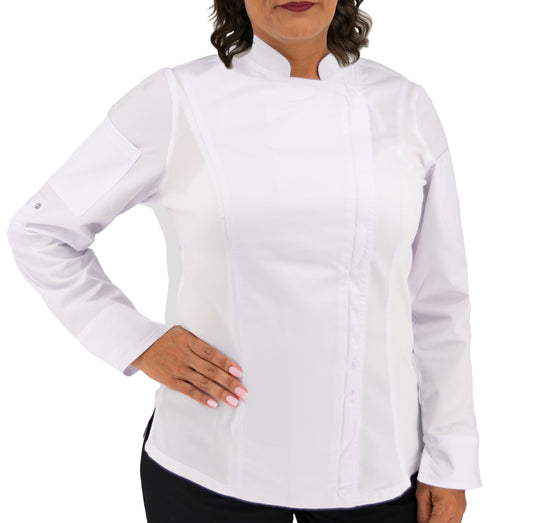 Culinary Master Women's Breathable Long Sleeve Premium Zip Up Chef Jacket Coat