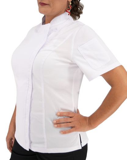 Culinary Master Women's Breathable Short Sleeve Premium Zip Up Chef Jacket Coat