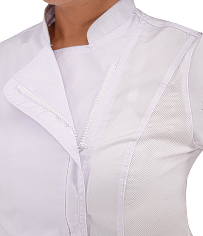 Culinary Master Women's Breathable Short Sleeve Premium Zip Up Chef Jacket Coat