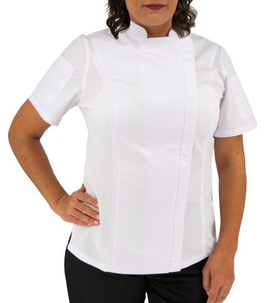 Culinary Master Women's Breathable Short Sleeve Premium Zip Up Chef Jacket Coat